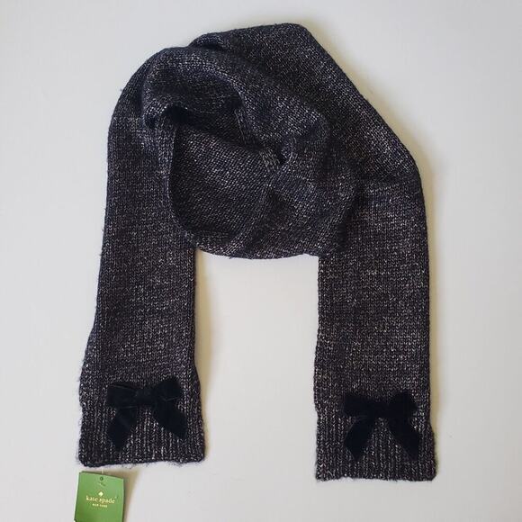 Kate Spade New York Western Velvet Bow Muffler Adriatic Blue Knit NEW One Size - Picture 1 of 10